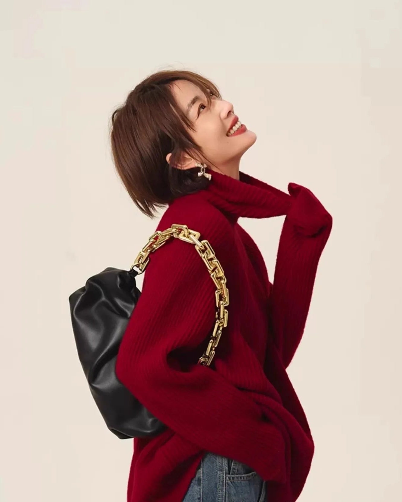 High-Neck Cashmere Loose Retro Sweater