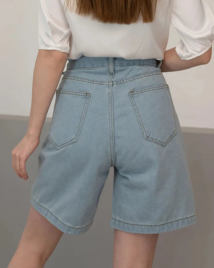 Relaxed Wide Leg High Rise Jean Shorts