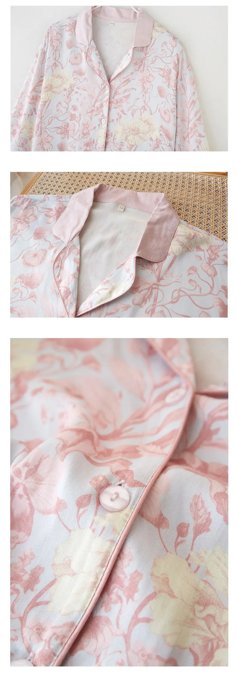 Rayon Satin Floral Print Lapel Pajamas