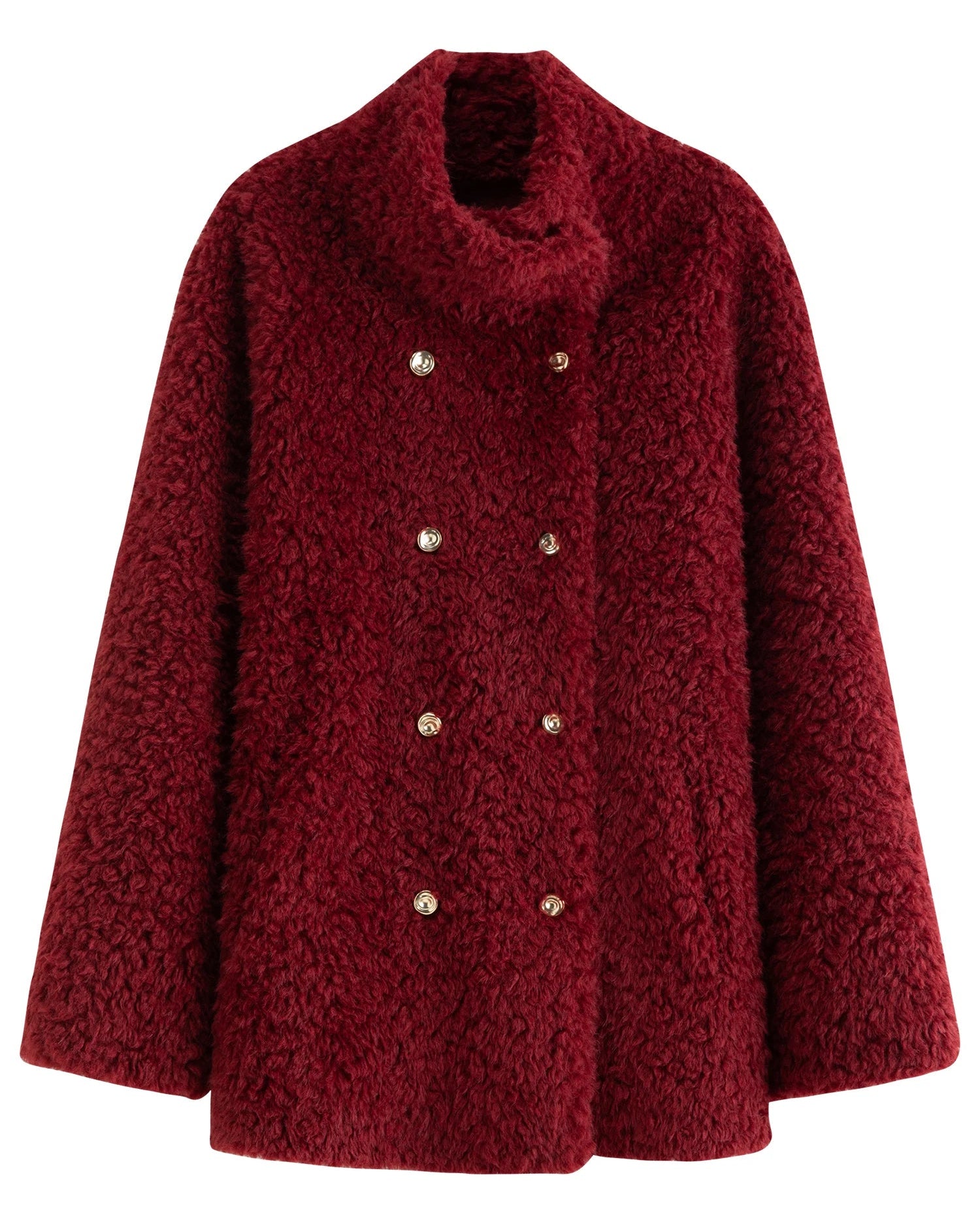 Faux Fur Solid Stand Collar Single-Breasted Loose Thick Coat