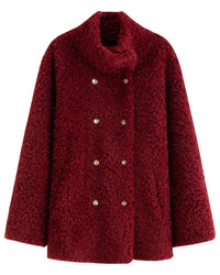 Faux Fur Solid Stand Collar Single-Breasted Loose Thick Coat