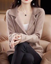 Mink Cashmere Tailored-Collar Knit Cardigan