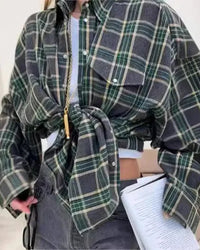 Vintage Plaid Oversized Long-Sleeve Shirt