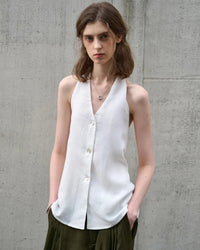 Elegant Linen V-Neck Backless Sleeveless Vest