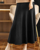 Elegant Pleated Wool A-Line Long Skirt