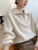 Gentle Herd Lapel Zipper Cashmere Pullover