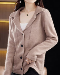 Mink Cashmere Tailored-Collar Knit Cardigan