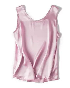 Crew-Neck Sleeveless Silk Top