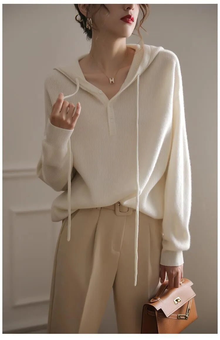 Drawing Pure Wool Knitted Hoodie