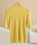 Wool Mock Neck Half Sleeve Top