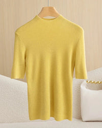 Wool Mock Neck Half Sleeve Top