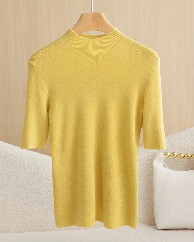 Wool Mock Neck Half Sleeve Top