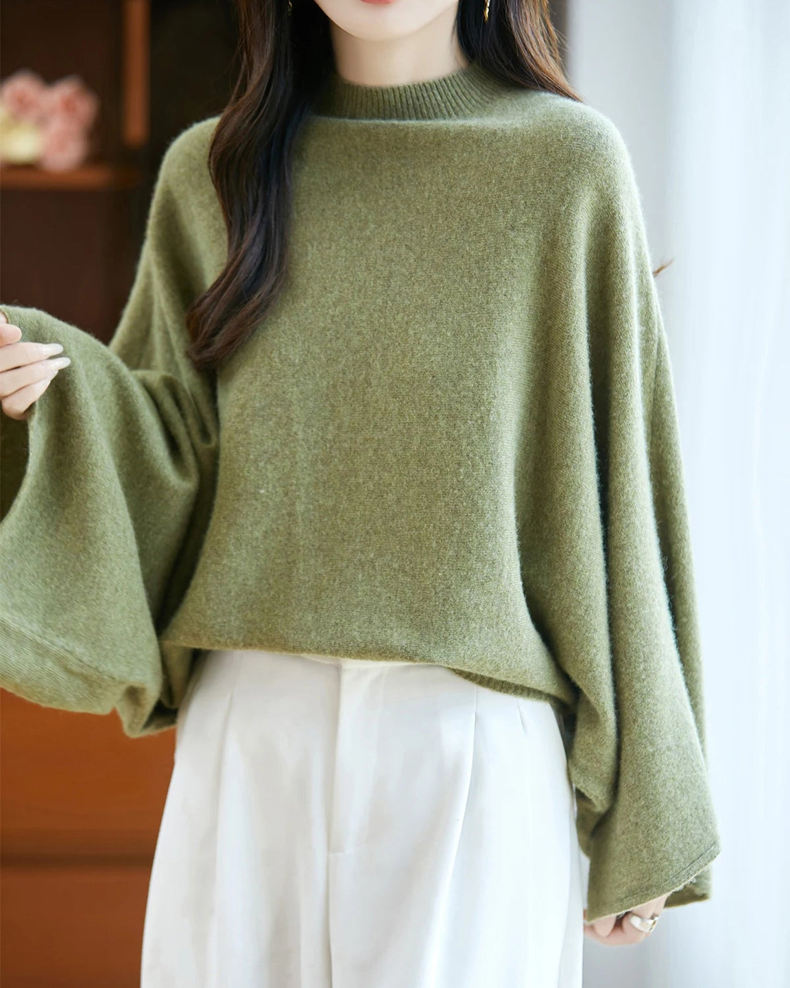 Relaxed Wool Mock Neck Sweater
