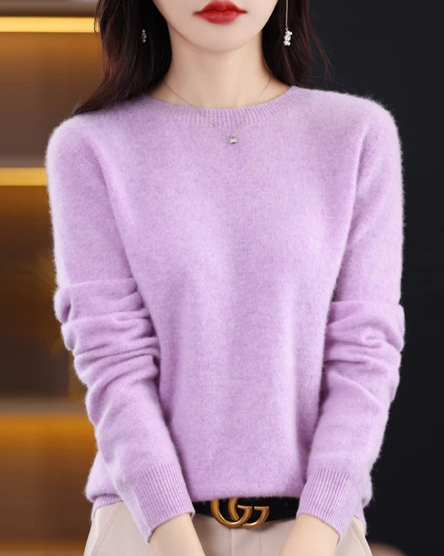 Merino Wool O-Neck Knit Sweater