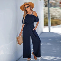 Open Shoulder Short Sleeve Wide Leg Jumpsuit