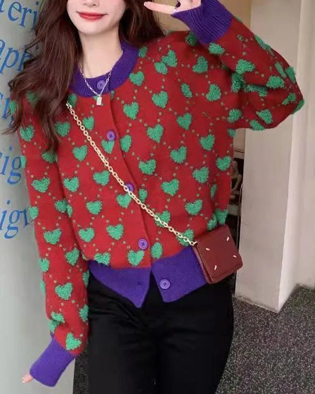Ugly Sweater Heart Detail Knitted Short Cardigan