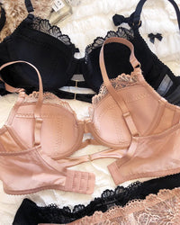 Fashionable Lace Floral Embroidered Push-Up Bra Set