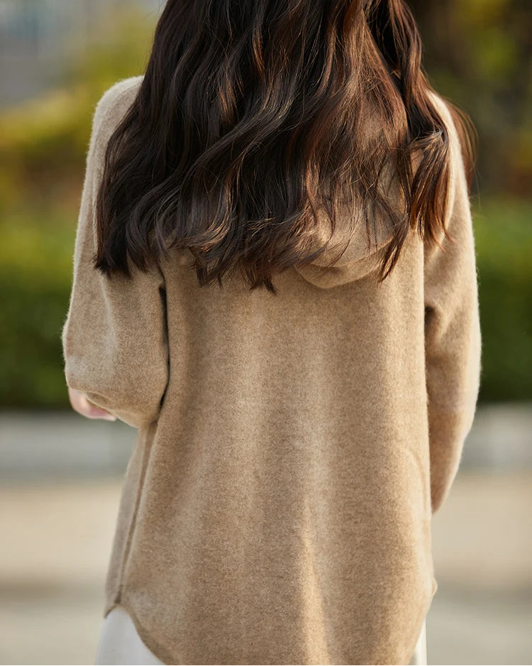 Merino Wool Solid Hooded Pocket Long Knit Cardigan