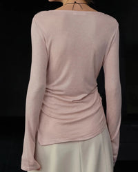 Crew Neck Long-Sleeved Irregular Slit T-Shirt