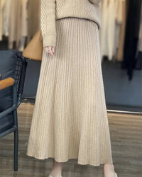 Merino Wool Pleated A-Line Maxi Skirt