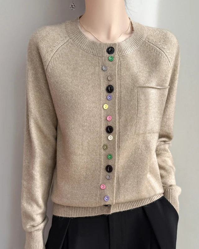 Merino Wool Crew Neck Button Cardigan