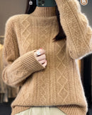 Diamond-Knit Wool Mock-Neck Sweater