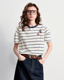Women's Nautical stripe embroidered T-shirt featuring a slimming silhouette and sailboat motif, crafted from breathable cotton blend for coastal chic comfort from air-conditioned malls to resort poolside outings.