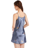 Satin Crane Print V-Neck Slip Nightgown