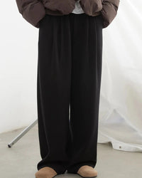 Plush Pleated Wide-Leg Trousers