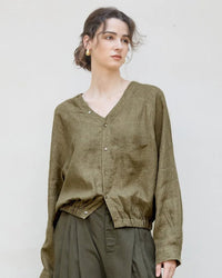 Stylish V-Neck Button-Down Loose Shirt