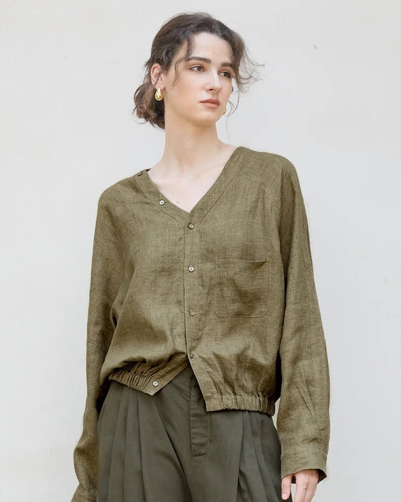 Stylish V-Neck Button-Down Loose Shirt