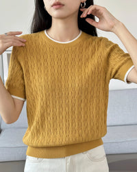 Hollow Knit Cotton Short Sleeve Top