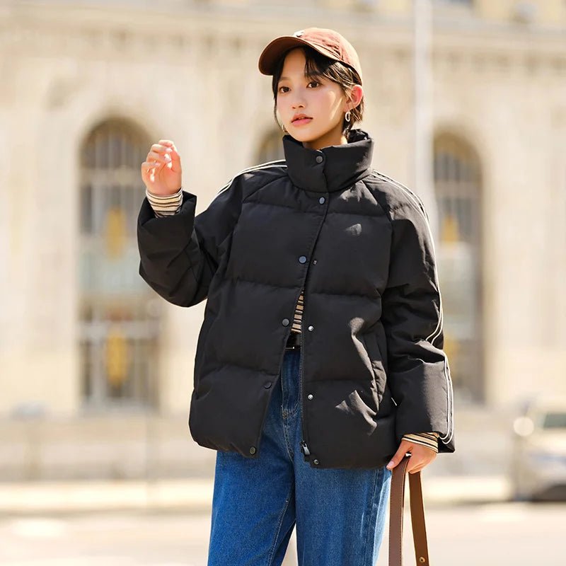 Stand-Up Collar Raglan Sleeve Windproof Down Jacket