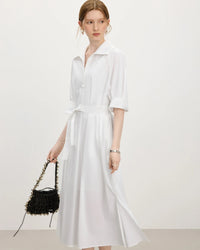 New Belted A-Line Loose Shirt Dress
