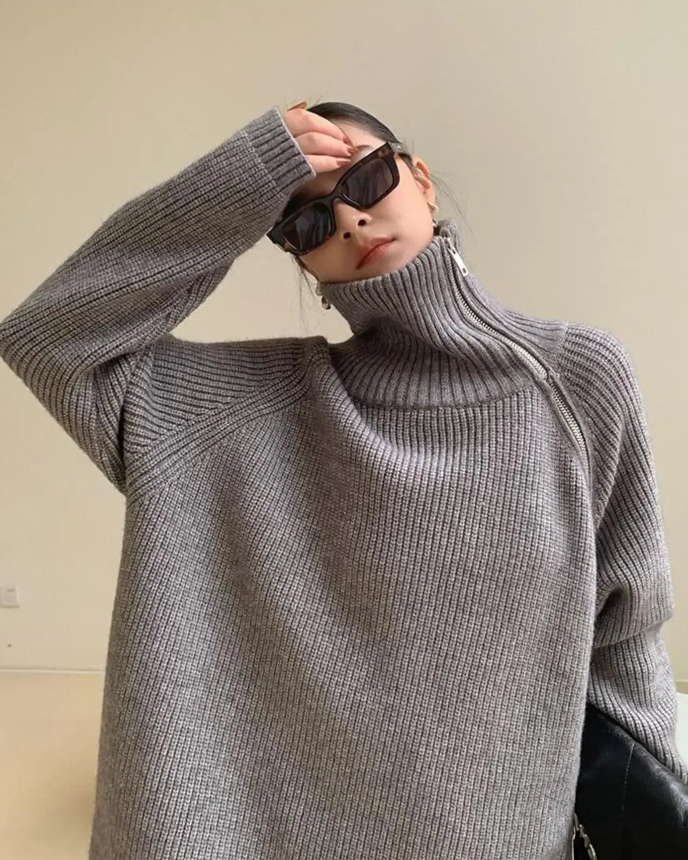 Oversize Asymmetrical Zip Knitted Sweater