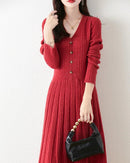 Merino Wool V-Neck Knit Midi Dress