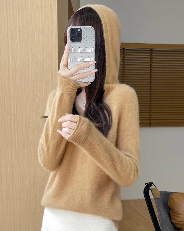 Merino Wool Hooded Pullover Sweater