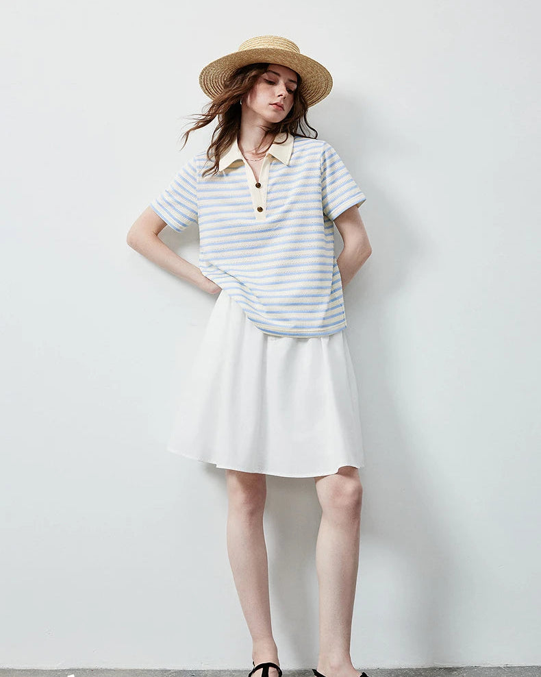 Vintage Stripe Hollow Polo Tee