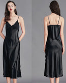 Lace-Trim Satin Mid-Length Slip Nightgown