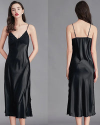 Lace-Trim Satin Mid-Length Slip Nightgown