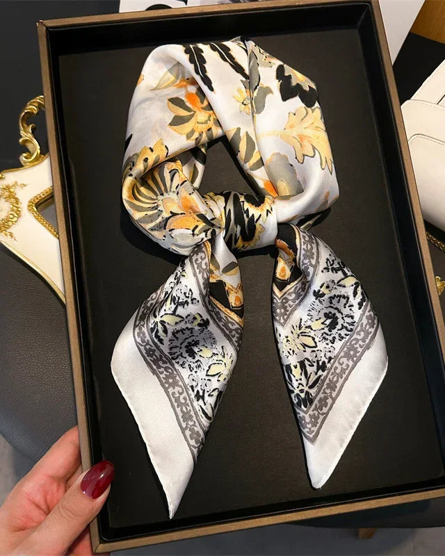 Printed Satin Square Neckerchief Scarf