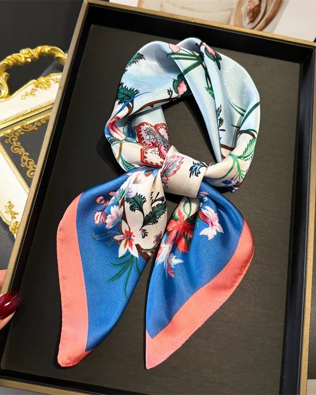 Floral Print Satin Square Scarf