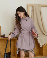 Stand-Collar Belted Trench Coat
