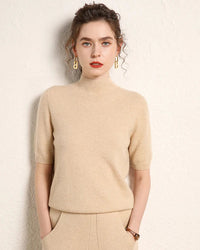 Cashmere Half-Sleeve Mock-Neck Sweater