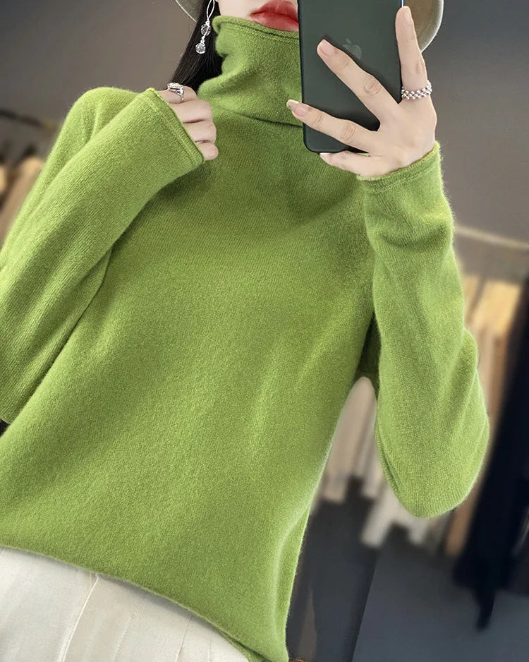 Seamless Merino Wool Turtleneck Sweater