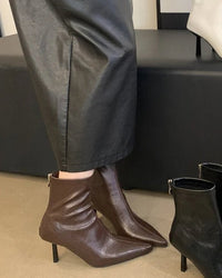 Simple Pointed-Toe Ankle Boots With High Heels