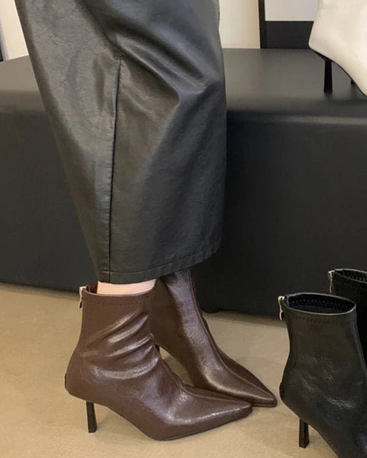 Simple Pointed-Toe Ankle Boots With High Heels