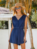 V-neck Ruched Drawstring Romper