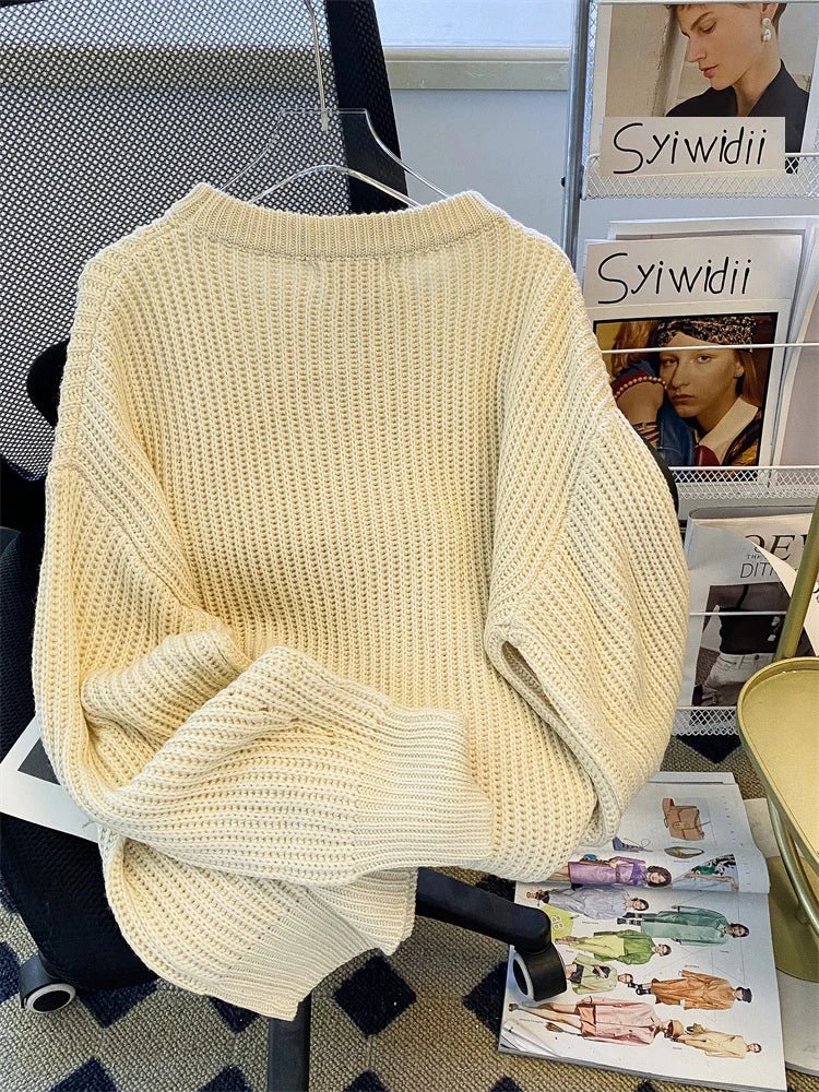 Round-Neck Oversized Knitted Pullover