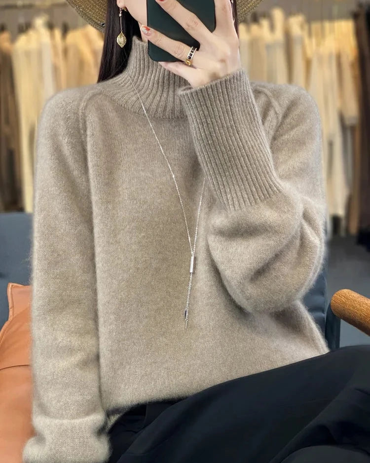 Raglan Merino Wool Mock Neck Sweater